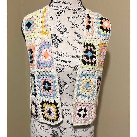 By Together Crochet Granny Square Cardigan Vest Women’s OS Cottagecore Boho EUC! - Picture 2 of 8